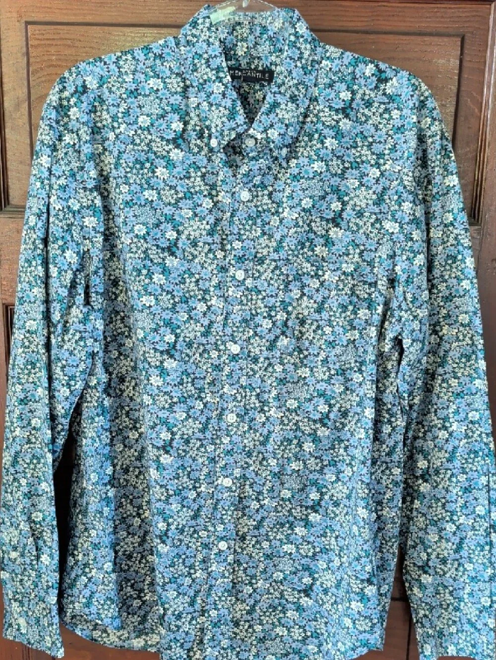 Men's Blue Floral Button-Down Elevated Smart Casual Shirt L
